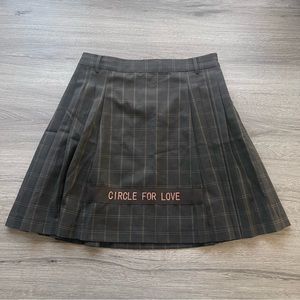 Y2K Circle Black Plaid Pleated Spellout Mini Skirt Sz 38/US 2 Dark Academia
